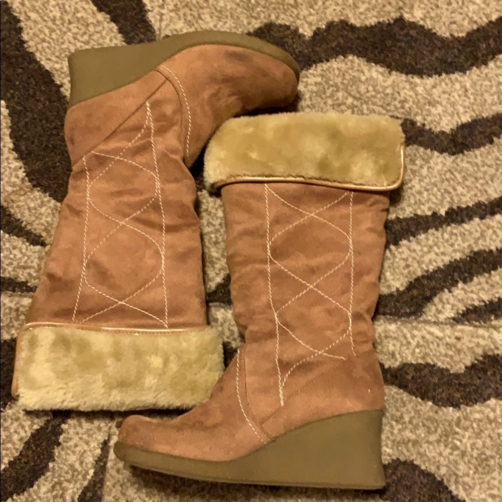 Faux Suede Knee High Wedge Heel Y2K boots